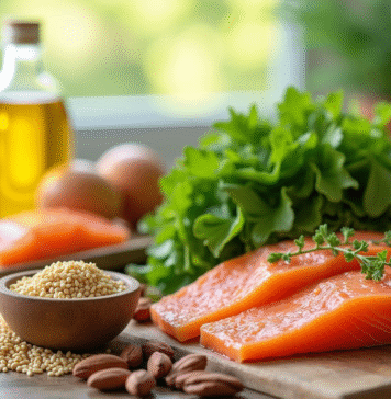Gamme d'aliments riches en vitamine B sur une table en bois