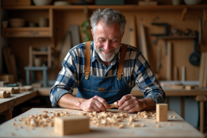 Artisan en train de sculpter du bois dans son atelier