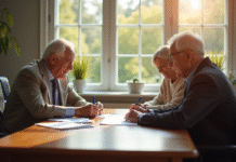 Conseiller financier avec couple dans un bureau lumineux