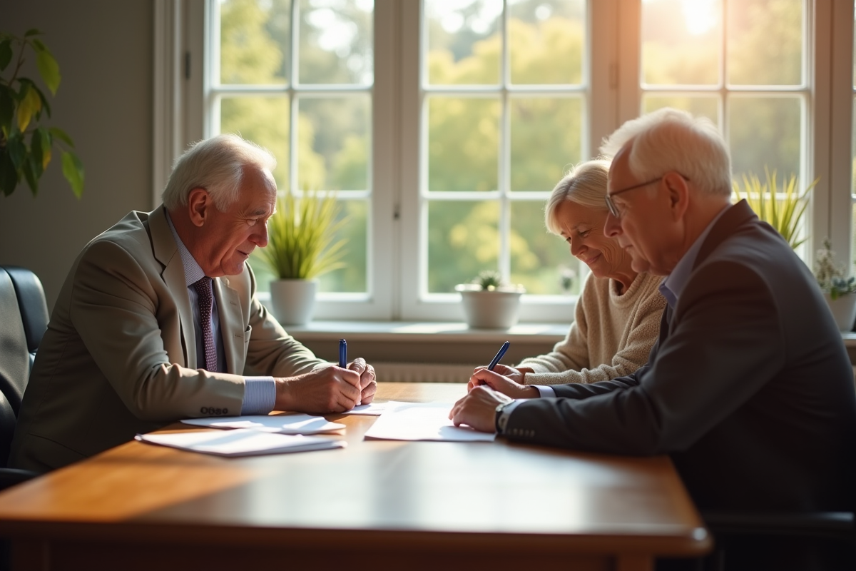 Conseiller financier avec couple dans un bureau lumineux