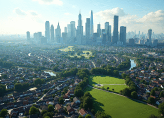 Types de zonage : focus sur les différentes catégories et explications Vue aérienne d'une ville moderne avec quartiers résidentiels et espaces verts