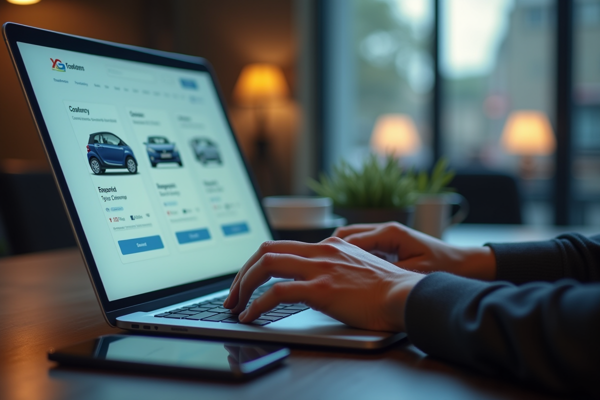 Mains tapant sur un ordinateur avec options de service auto