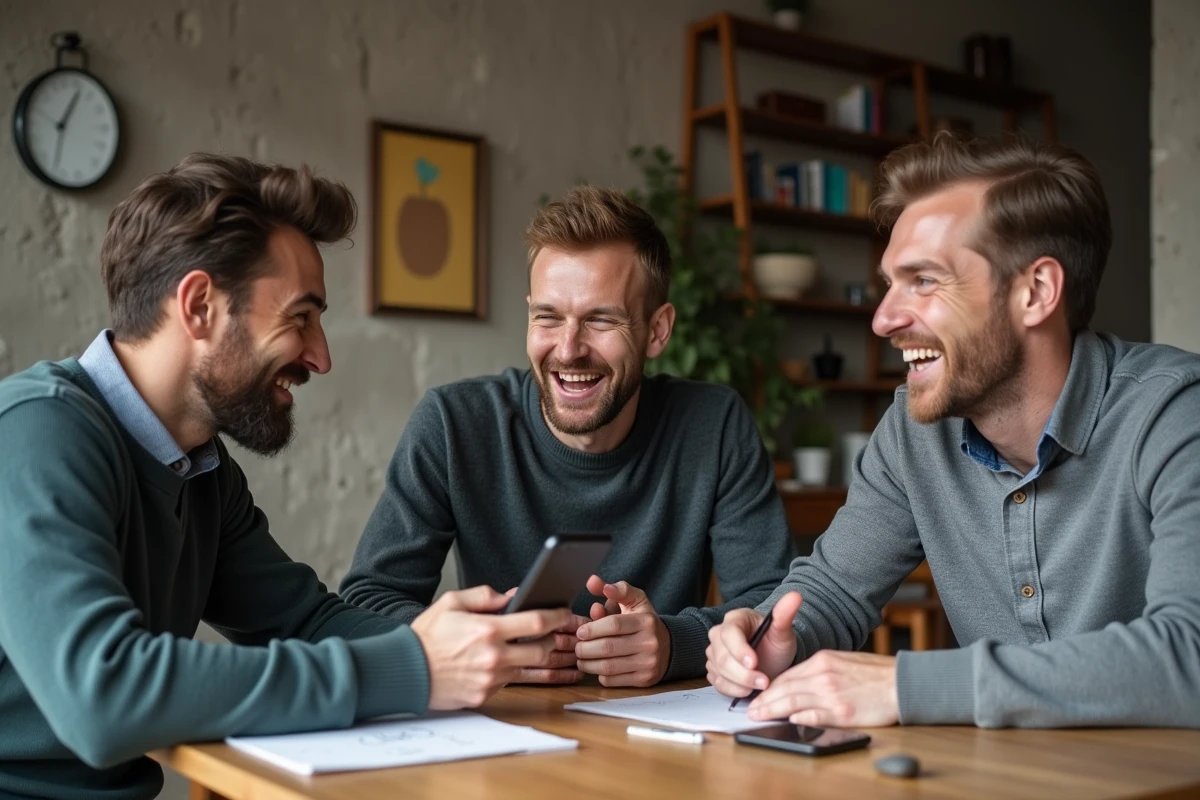 Groupe d hommes discutant dans un home office moderne