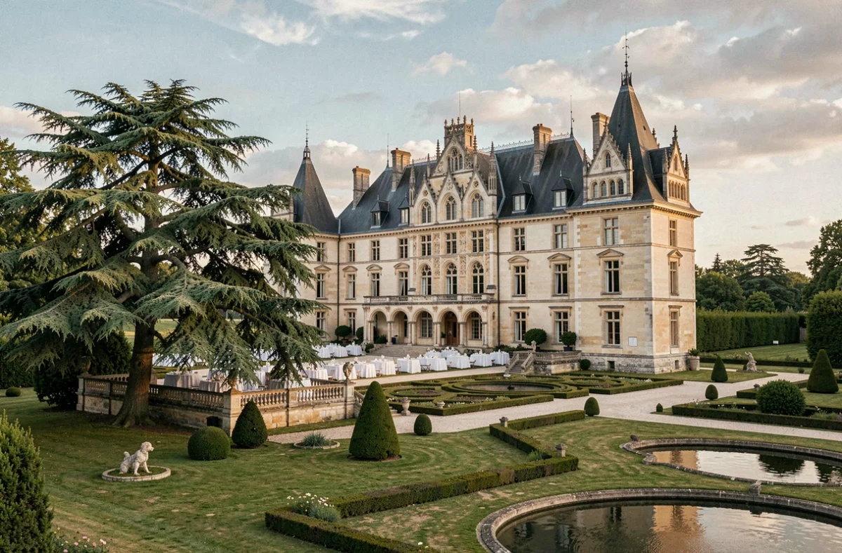Château du Domaine de Courson en Essonne avec terrasse de réception dans le parc botanique historique