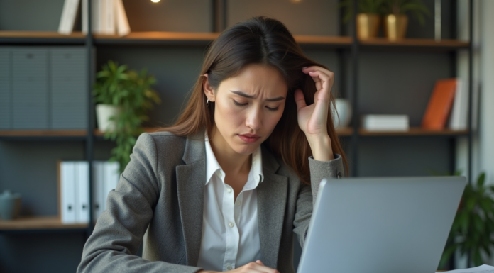 Femme d'âge moyen au bureau en situation de stress