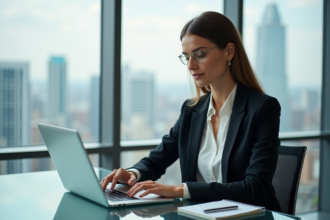 Femme confiante travaillant sur des graphiques financiers