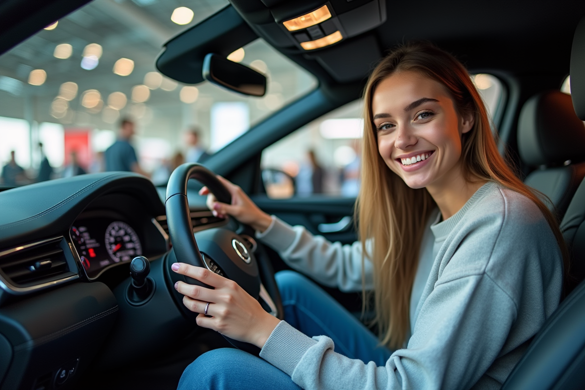 Jeune femme dans une voiture lors d
