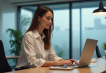 Augmenter la productivité au travail : conseils pratiques pour être plus efficace Femme en bureau moderne travaillant sur son ordinateur