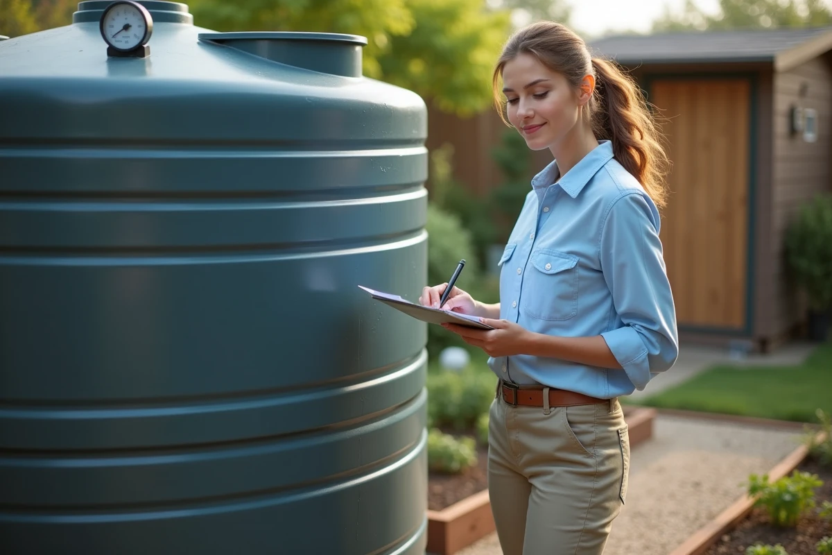Femme observant un réservoir d