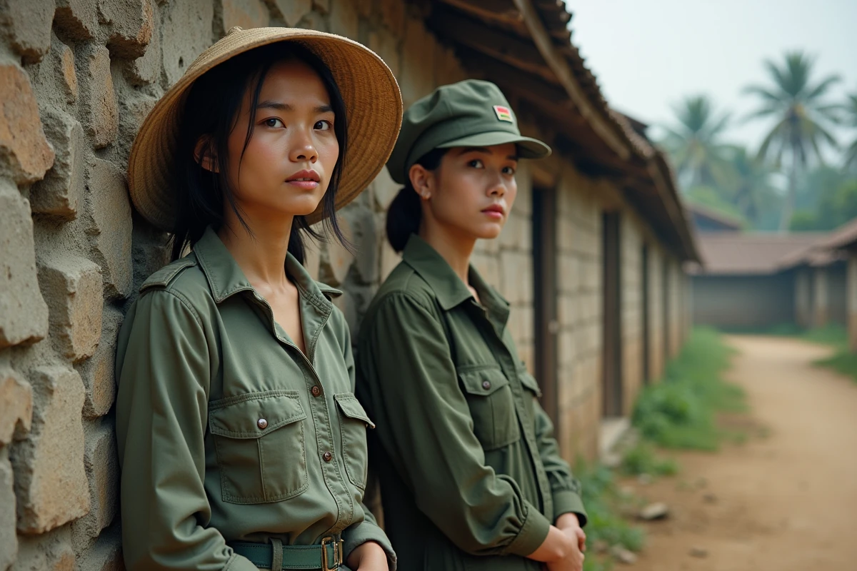 Deux femmes dans un village rural en situation tendue