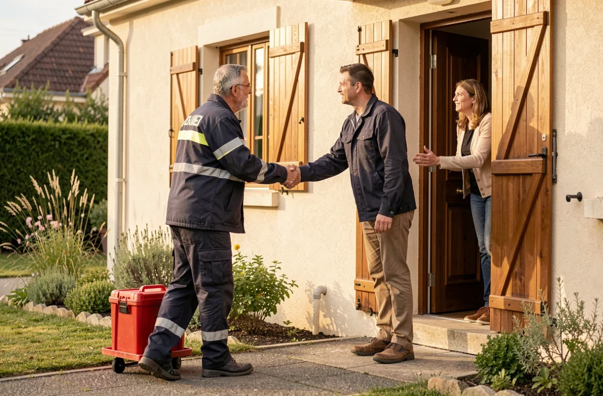 Plombier Georges Assistances arrivant en urgence au domicile d'un particulier avec sa caisse à outils