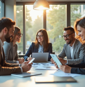 Valorisation diversité en milieu travail : bienfaits et bonnes pratiques Groupe de professionnels divers collaborant dans un bureau lumineux