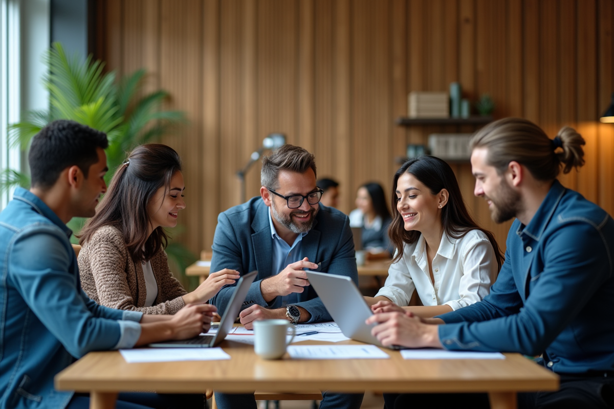 Groupe de jeunes professionnels en coworking collaborant