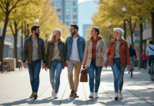 Caractéristiques essentielles des zones urbaines : Quelles sont-elles ? Groupe divers d'adultes dans une place urbaine en ville