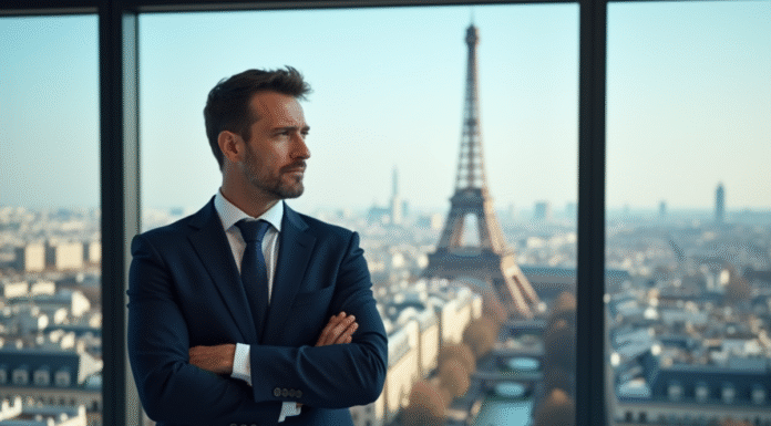 Homme d'affaires confiant dans un bureau moderne à Paris