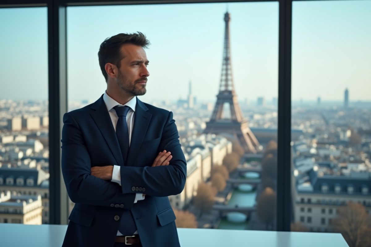 Homme d'affaires confiant dans un bureau moderne à Paris