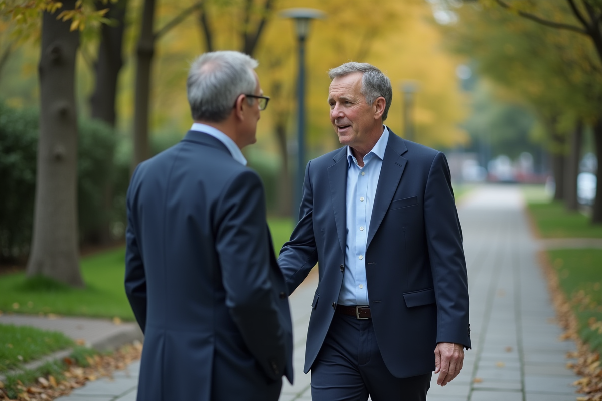 Homme en promenade dans un parc urbain avec conseiller