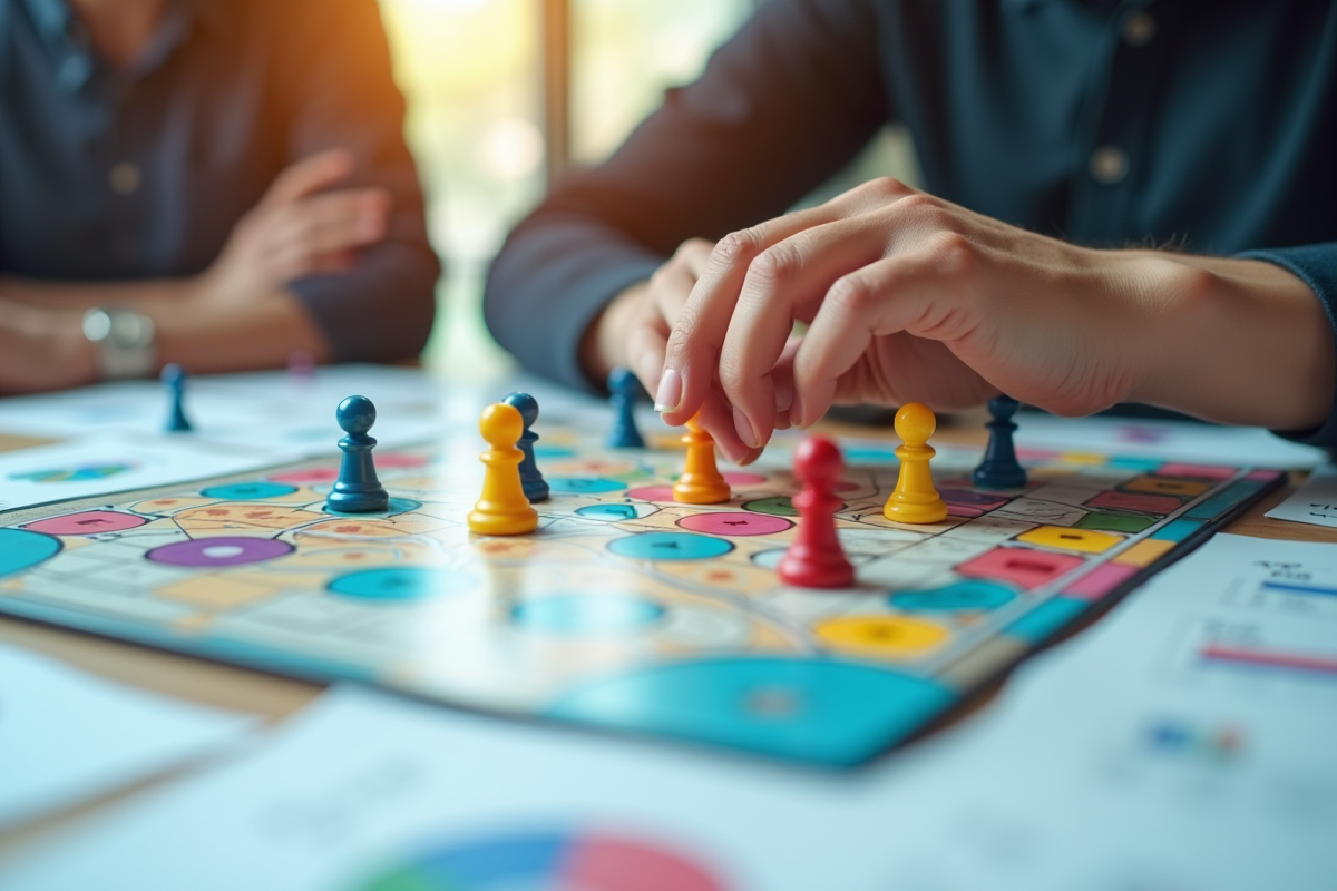 Mains plaçant des pions sur le plateau Mastermind avec notes stratégiques