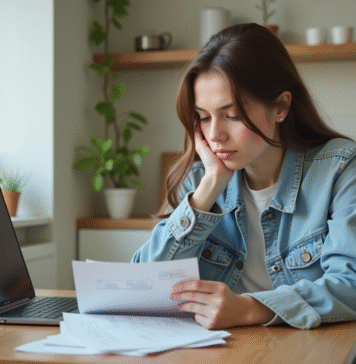 Difficultés financières des millennials : cause et solutions pour y faire face Jeune femme pensant devant ses factures et ordinateur