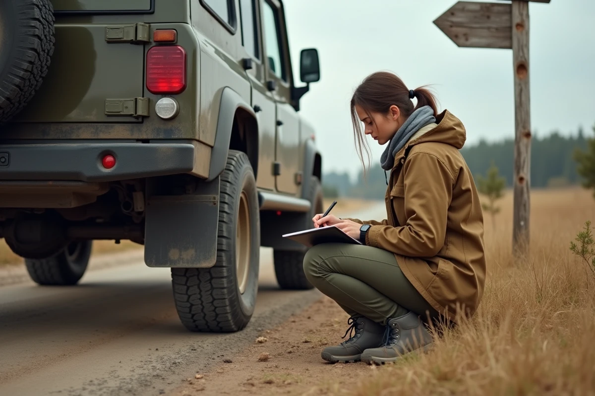 Jeune femme notant la pression des pneus d