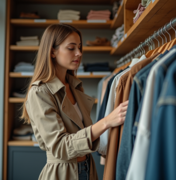 Mode d’occasion : pourquoi est-elle vraiment importante ? Pour qui ? Jeune femme examine des vêtements vintage dans une boutique de seconde main