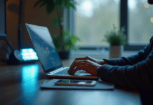 Personne travaillant à un bureau moderne avec un routeur sans fil