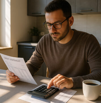 Remboursement d’un crédit renouvelable : comment ça se passe ? Personne à la cuisine vérifiant un relevé de crédit avec calculatrice