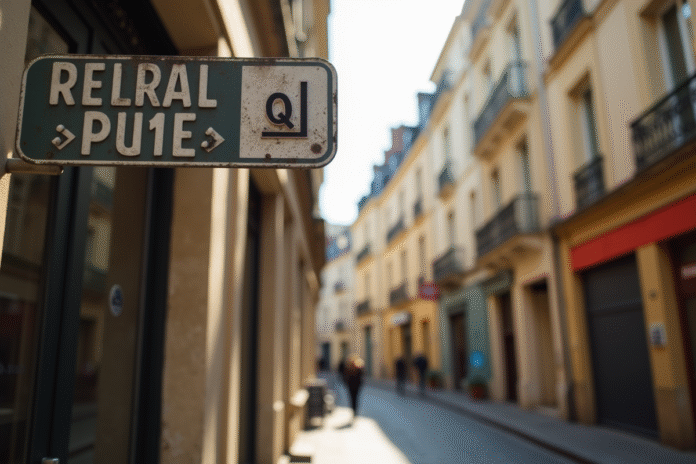 rue-bordeaux-soleil Rue ensoleillée à Bordeaux avec panneaux et codes postaux