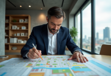 Zonage en architecture : tout savoir sur cette méthode de planification urbaine Urbaniste homme analysant une carte de zonage dans un bureau moderne